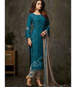 teal georgette unstitched embroidered top and bottom with dupatta