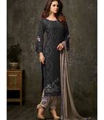 black georgette unstitched embroidered top and bottom with dupatta