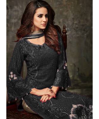 black georgette unstitched embroidered top and bottom with dupatta 2