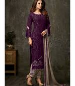 purple georgette unstitched embroidered top and bottom with dupatta