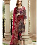 red georgette unstitched embroidered top and bottom with dupatta