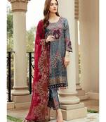 grey georgette unstitched embroidered top and bottom with dupatta