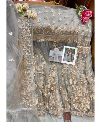 grey net unstitched embroidered top and bottom with dupatta 3