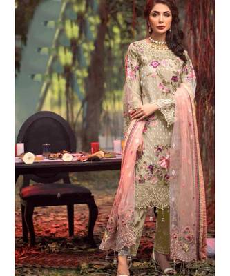 sea-green net unstitched embroidered top and bottom with dupatta 1