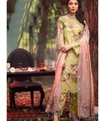 lime net unstitched embroidered top and bottom with dupatta