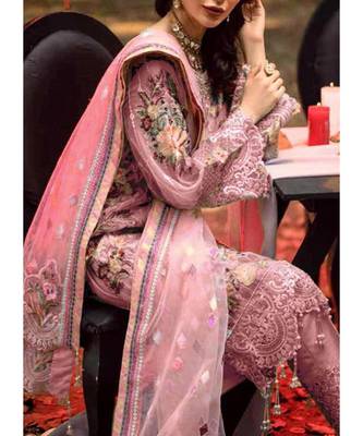 baby-pink net unstitched embroidered top and bottom with dupatta 2
