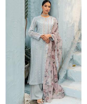 sky-blue georgette unstitched embroidered top and bottom with dupatta 1
