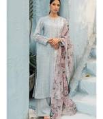 sky-blue georgette unstitched embroidered top and bottom with dupatta