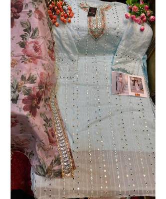 sky-blue georgette unstitched embroidered top and bottom with dupatta 3
