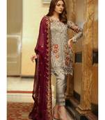 beige georgette unstitched embroidered top and bottom with dupatta