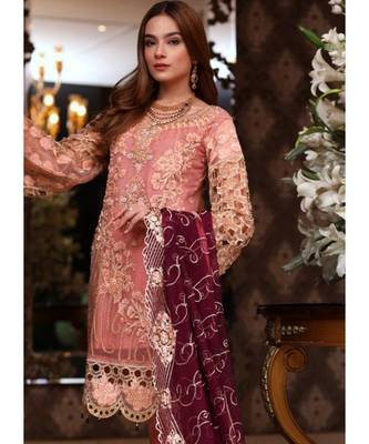 baby-pink georgette unstitched embroidered top and bottom with dupatta 2