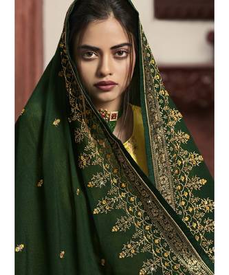 yellow jacquard unstitched embroidered top and bottom with dupatta 4