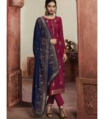 dark-rani-pink jacquard unstitched embroidered top and bottom with dupatta