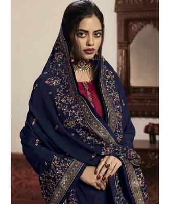 dark-rani-pink jacquard unstitched embroidered top and bottom with dupatta 3
