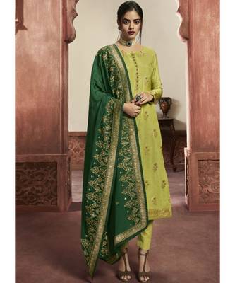 sea-green jacquard unstitched embroidered top and bottom with dupatta 1