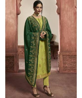 sea-green jacquard unstitched embroidered top and bottom with dupatta 2
