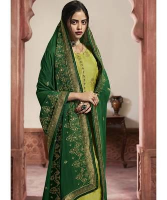 sea-green jacquard unstitched embroidered top and bottom with dupatta 3