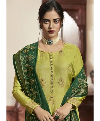 sea-green jacquard unstitched embroidered top and bottom with dupatta 4