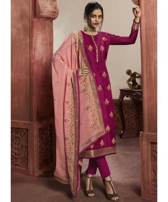 dark-rani-pink jacquard unstitched embroidered top and bottom with dupatta 1