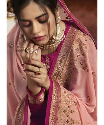 dark-rani-pink jacquard unstitched embroidered top and bottom with dupatta 4