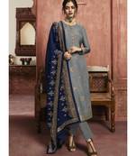 grey jacquard unstitched embroidered top and bottom with dupatta