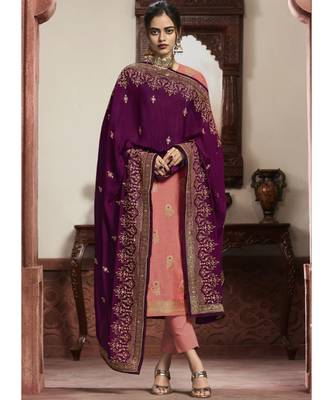 baby-pink jacquard unstitched embroidered top and bottom with dupatta 1