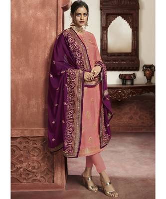 baby-pink jacquard unstitched embroidered top and bottom with dupatta 2