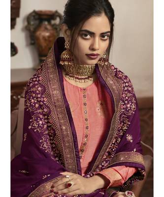 baby-pink jacquard unstitched embroidered top and bottom with dupatta 3