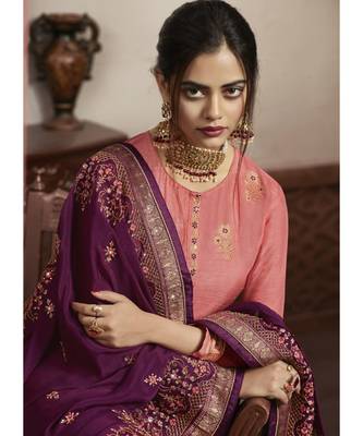 baby-pink jacquard unstitched embroidered top and bottom with dupatta 4