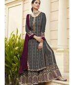 dark-grey georgette unstitched mirror top and bottom with dupatta
