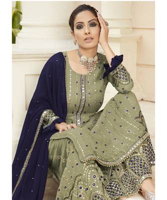 sea-green georgette unstitched mirror top and bottom with dupatta 2
