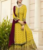 mustard georgette unstitched mirror top and bottom with dupatta