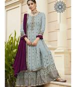 Sea Green georgette unstitched mirror top and bottom with dupatta