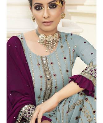 Sea Green georgette unstitched mirror top and bottom with dupatta 2