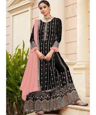 black georgette unstitched mirror top and bottom with dupatta 1