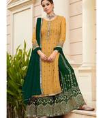 mustard georgette unstitched mirror top and bottom with dupatta
