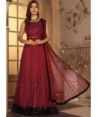 red georgette unstitched sequins top and bottom with dupatta 1