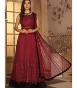 red georgette unstitched sequins top and bottom with dupatta