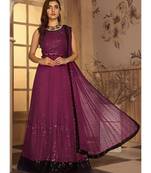 wine georgette unstitched sequins top and bottom with dupatta