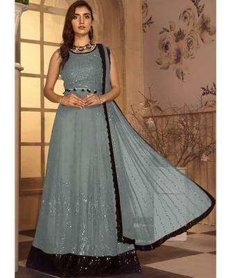 grey georgette unstitched sequins top and bottom with dupatta 1