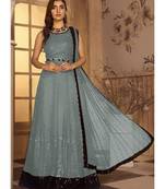 grey georgette unstitched sequins top and bottom with dupatta