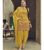 yellow georgette unstitched sequins top and bottom with dupatta