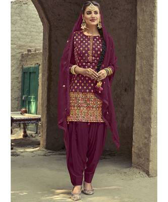 wine georgette unstitched sequins top and bottom with dupatta 1