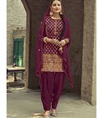 wine georgette unstitched sequins top and bottom with dupatta