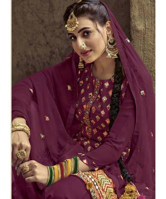 wine georgette unstitched sequins top and bottom with dupatta 2