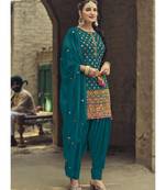teal georgette unstitched sequins top and bottom with dupatta