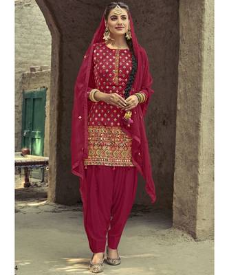 blood-red georgette unstitched sequins top and bottom with dupatta 1