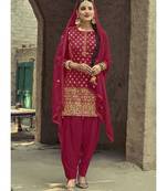 blood-red georgette unstitched sequins top and bottom with dupatta