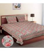 Multicolour Cotton Printed Jaipuri King Size Double Bed Sheets With Pillow Cover