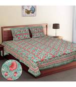 Multicolour Cotton Printed Jaipuri King Size Double Bed Sheets With Pillow Cover